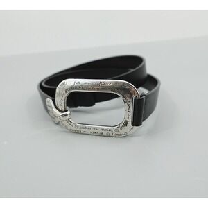 Chicos Belt Womens M-L Black Silver Tone Hook Buckle "Positive Words" Engraved